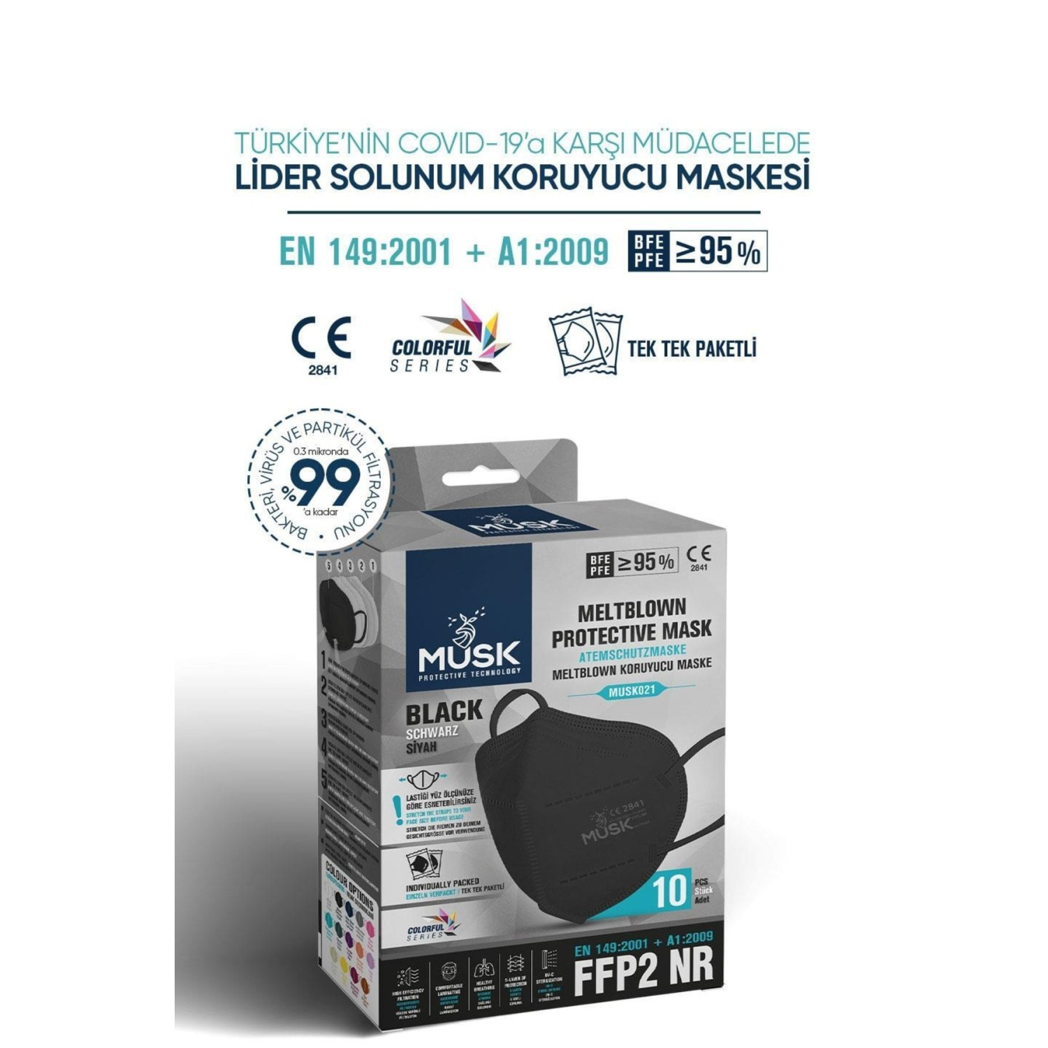 N95 Maske Siyah Renk 10 Adet