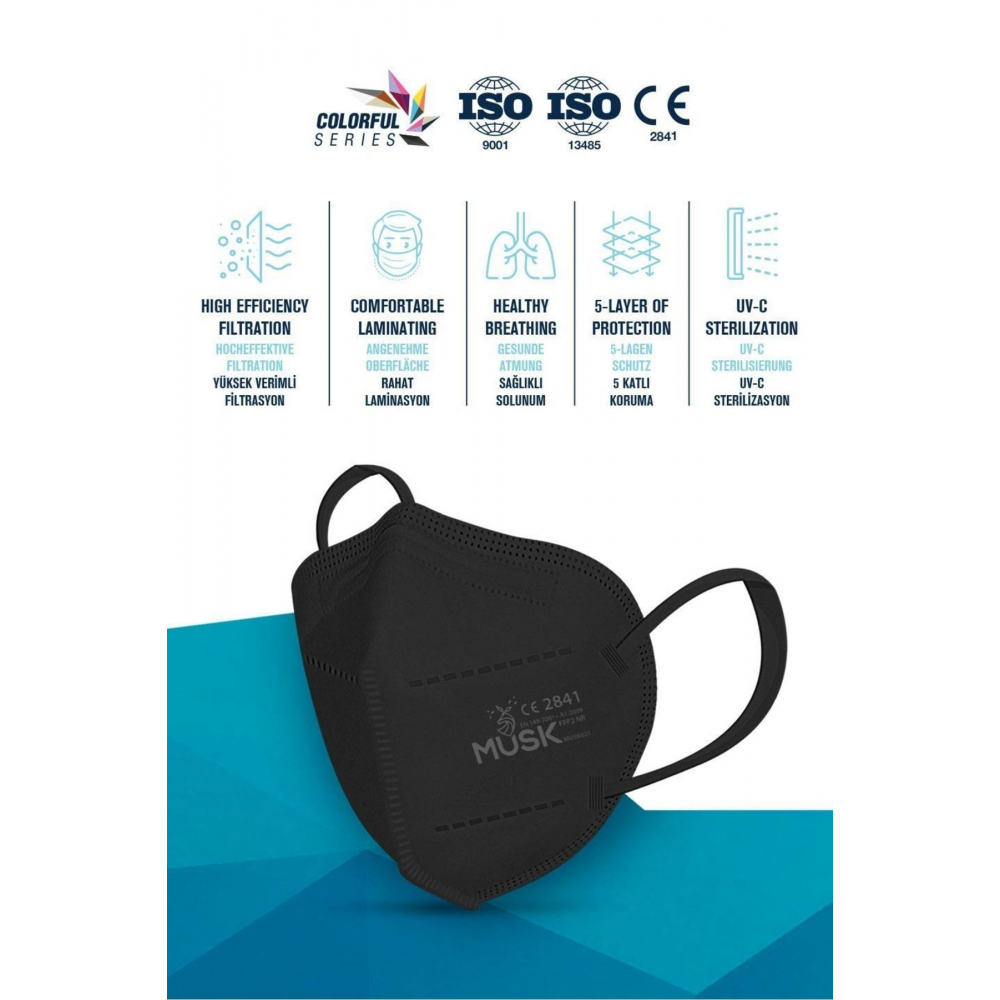 N95 Maske Siyah Renk 10 Adet