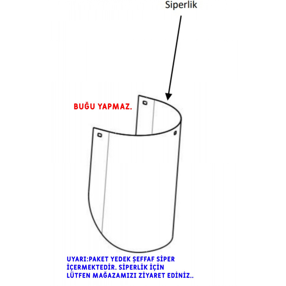 Medikal Yüz Koruma Siperlik Yedek Şeffaf Siper 250 Mikron (anti Fog) Buğu Yapmaz.(10 Adet)