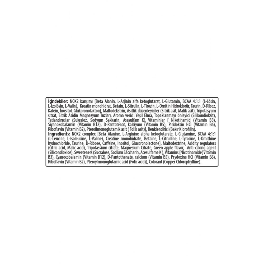 Pre-workout Nox2 1090 gr Yeşil Elma Aromalı