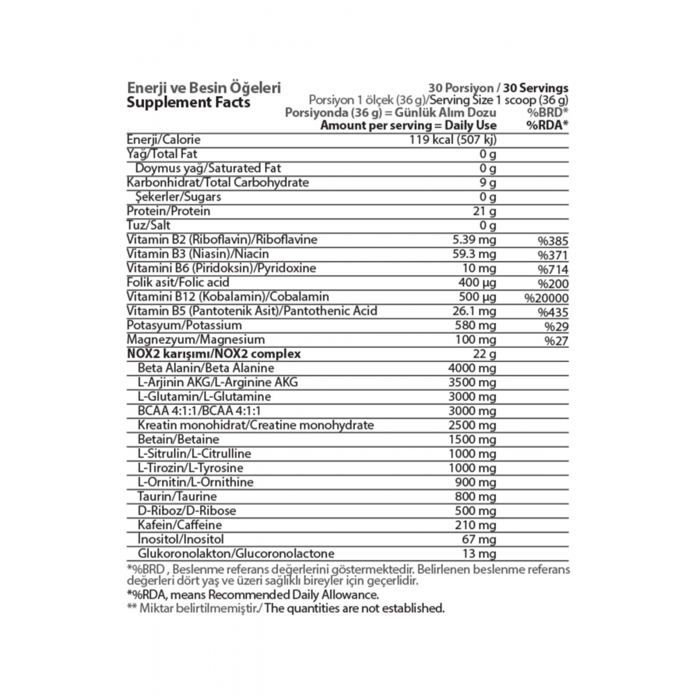 Pre-workout Nox2 1090 gr Yeşil Elma Aromalı