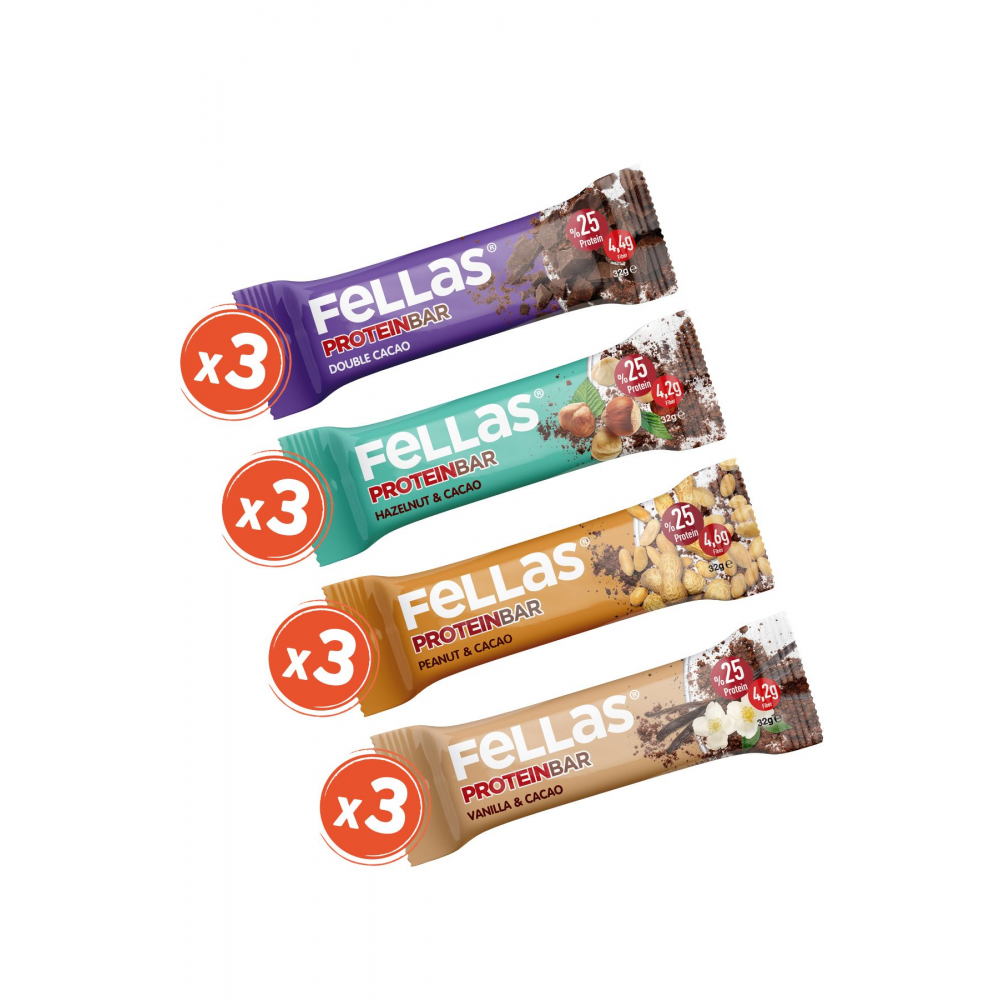 Protein Bar 32g Karma Kutu 12 Adet (4 Çeşit)