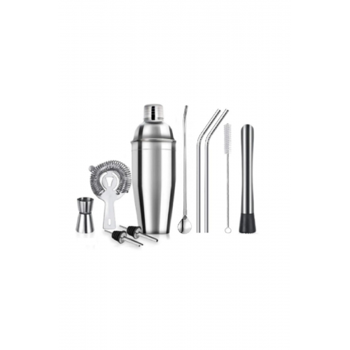 10 Parça Süper Avantajlı Paket Pipetli Kokteyl Hazırlama Seti 750 ml Shaker ( Stand Hediyeli )