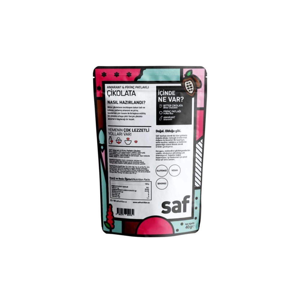 Amarantlı Pirinç Patlaklı Çikolata, 40gr X 4