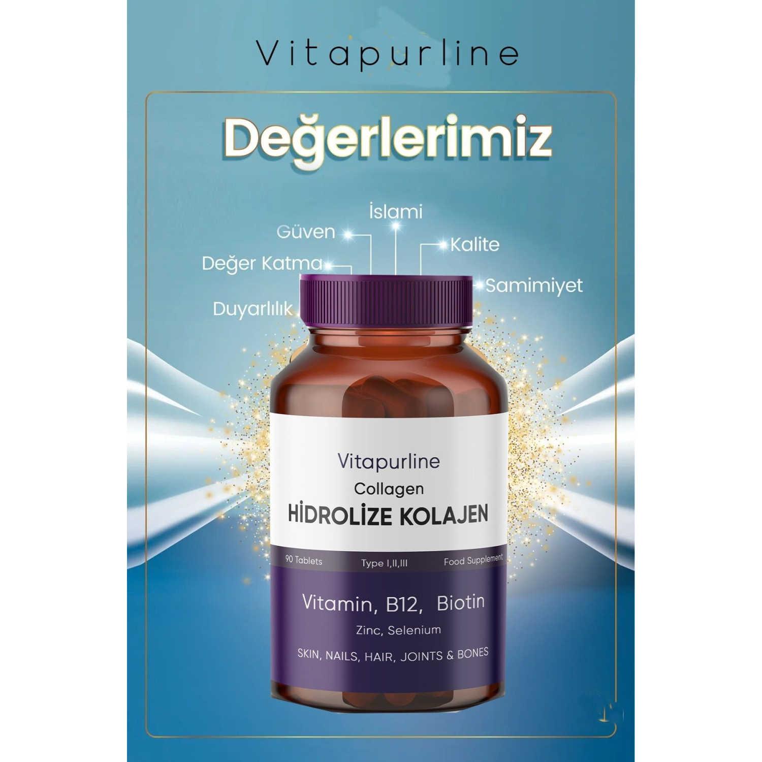 Collagen 90 Tablet 3000mg - Tip 1-2-3 Vitamin B12 Biotin Hidrolize Kolajen