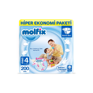 Molfix Bebek Bezi 4 Beden Maxi Hiper Ekonomi Paketi 200 Adet