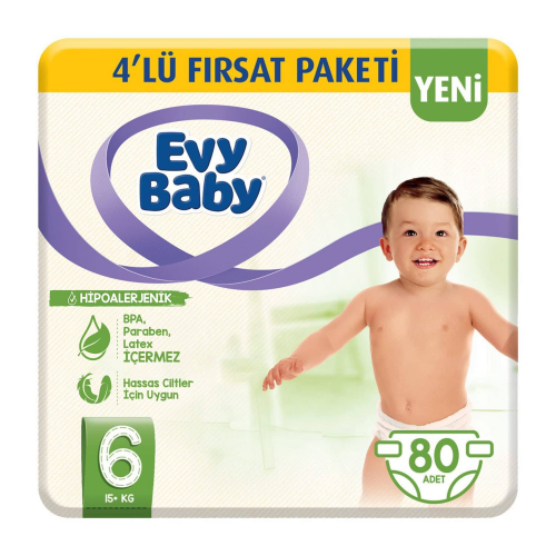 Evy Baby 4'lü Fırsat Paketi Bebek Bezi 15+ Kg 6 Beden 80 Adet