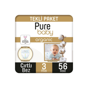 Pure Baby Organik Pamuklu Cırtlı Bebek Bezi Midi 3 No 56 lı